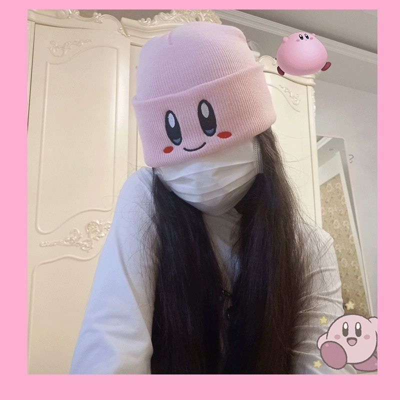 Mũ Dệt Kim Unisex Giữ Ấm Mùa Thu Đông In Hình Hoạt Hình Kirby Đáng Yêu Phong Cách Hip Hop