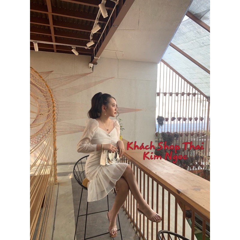 Đầm dự tiệc nhún thân cài tag nơ | BigBuy360 - bigbuy360.vn