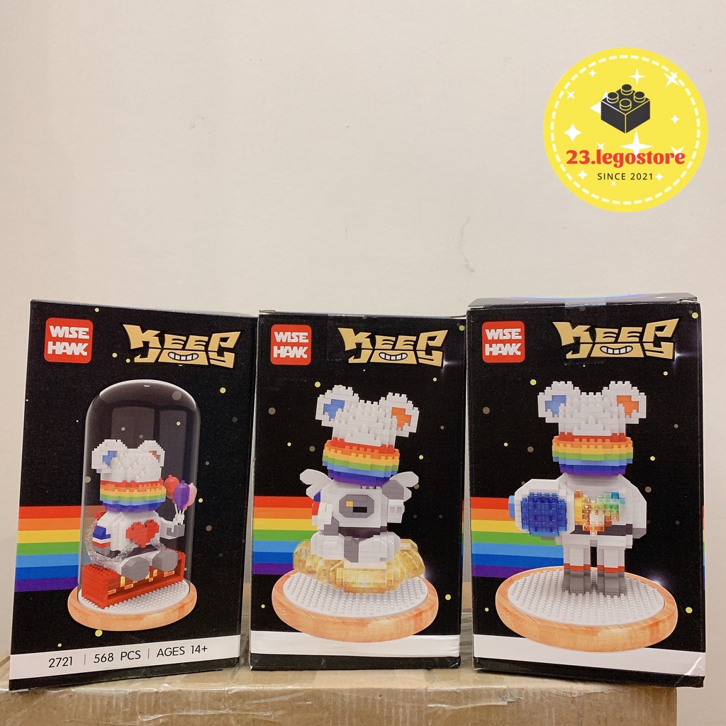 Bộ đồ chơi lắp ghép gấu BearBrick Phi Hành Gia có lồng kính cho bé trai, Bộ đồ chơi lắp ráp đồ chơi sáng tạo