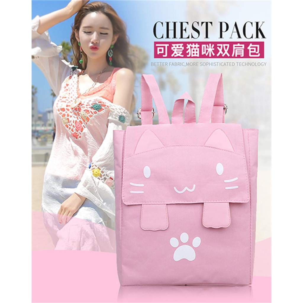 Balo Vải Canvas 5.5 Inch Họa Tiết Hello Kitty Dễ Thương Cho Bé