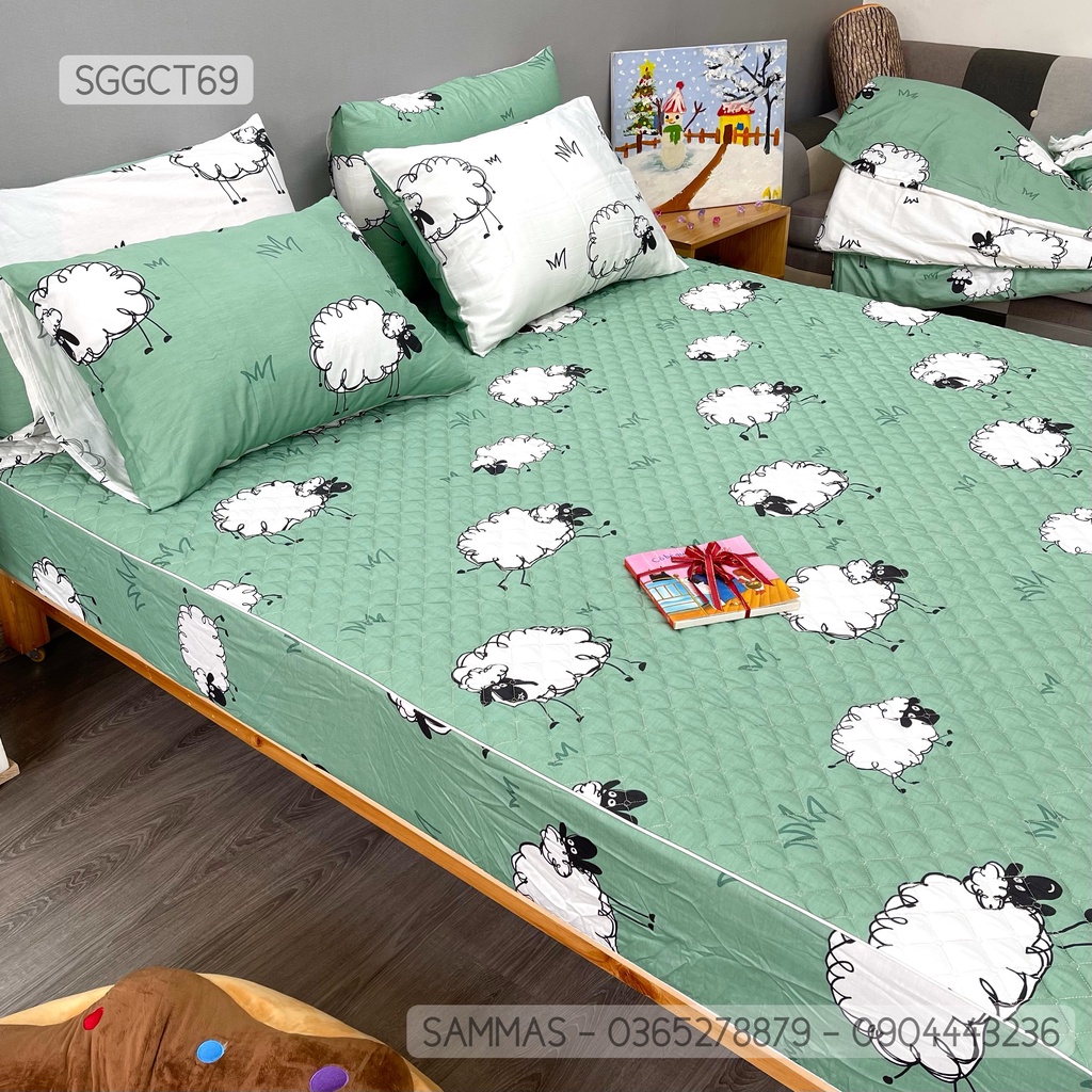 Ga Giường Chần Bông Kèm Vỏ Gối, Drap Trải Giường Cotton Bền Đẹp
