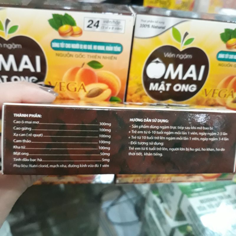 Viên Ngậm Ô Mai Mật ong chứa chanh đào chanh gừng giảm ho, giảm đau rát cổ họng, bị khản tiếng hộp 24 viên