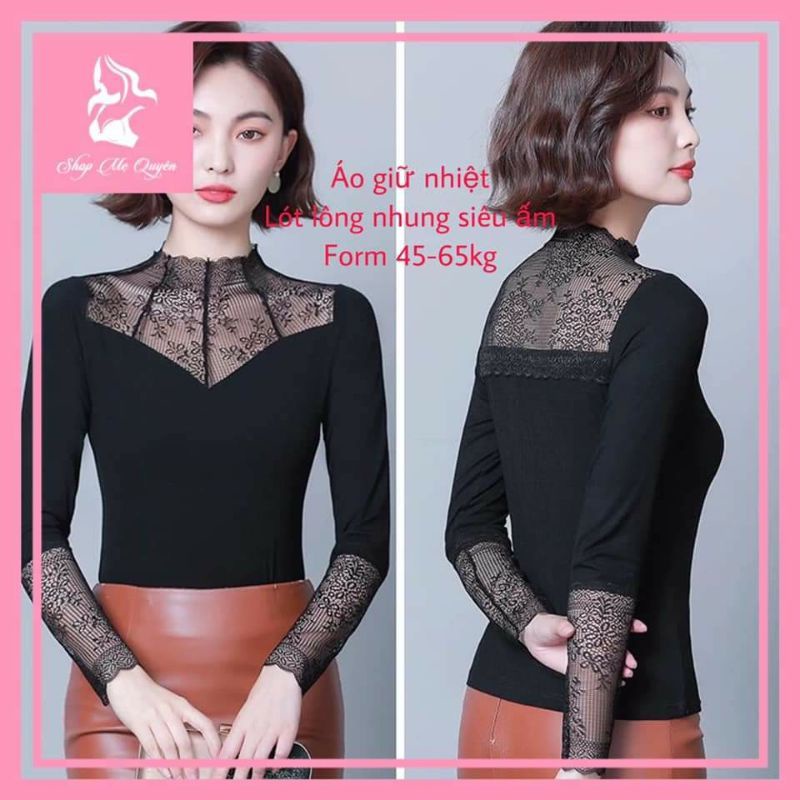 Áo giữ nhiệt lót lông phối cổ ren