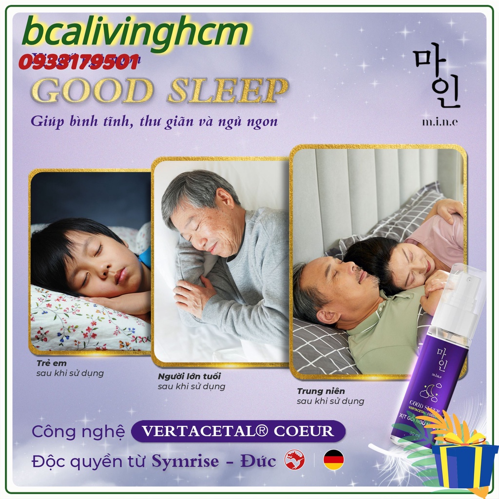 Xịt gối ngủ ngon mine good sleep giúp ngủ ngon,ngủ sâu giấc.giảm khó ngủ đau đầu mất ngủ chiết xuất tinh dầu thiên nhiên
