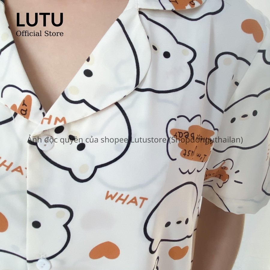 Váy Ngủ Pijama Lụa Ngắn Tay Họa Tiết Dễ Thương