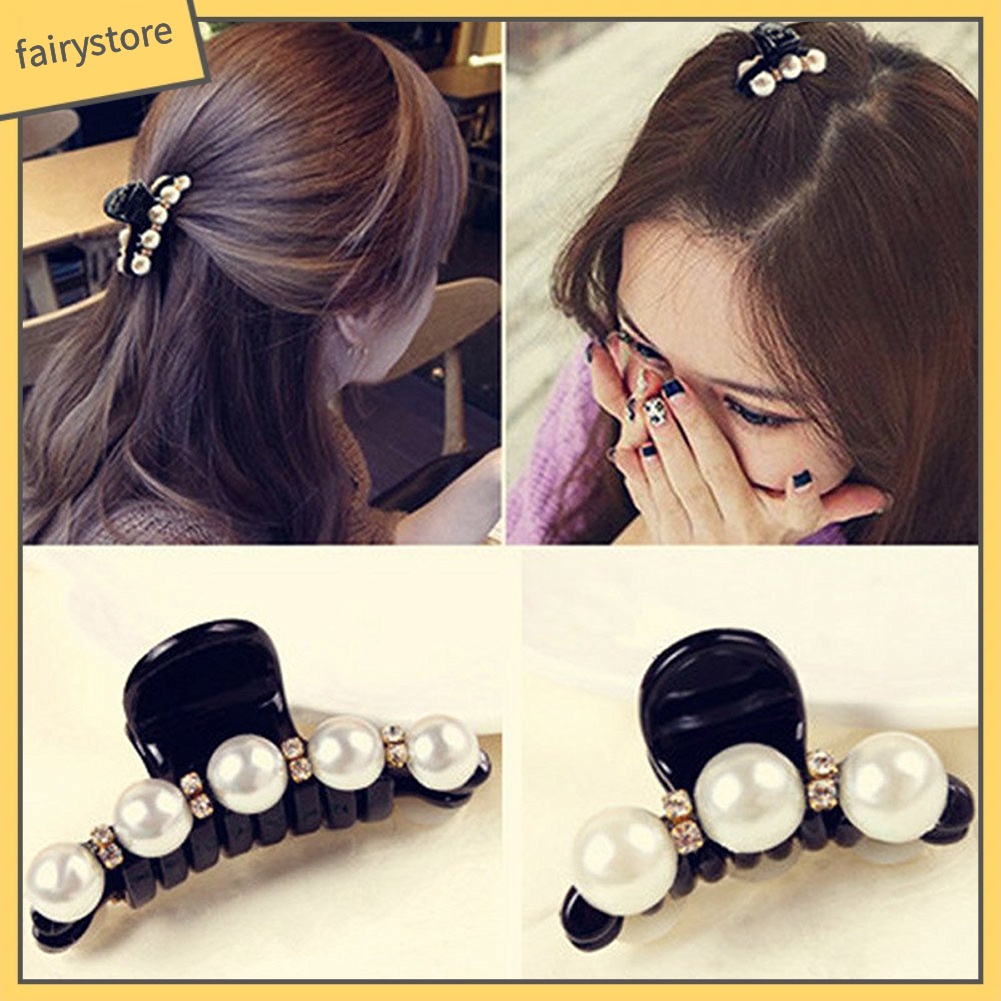 Kẹp tóc đính đá và ngọc trai giả thanh lịch dành cho nữ