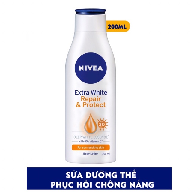 Combo Chống nắng phục hồi NIVEA (Tinh chất chống nắng 30ml+ Sữa dưỡng thể chống nắng phục hồi 200ml)