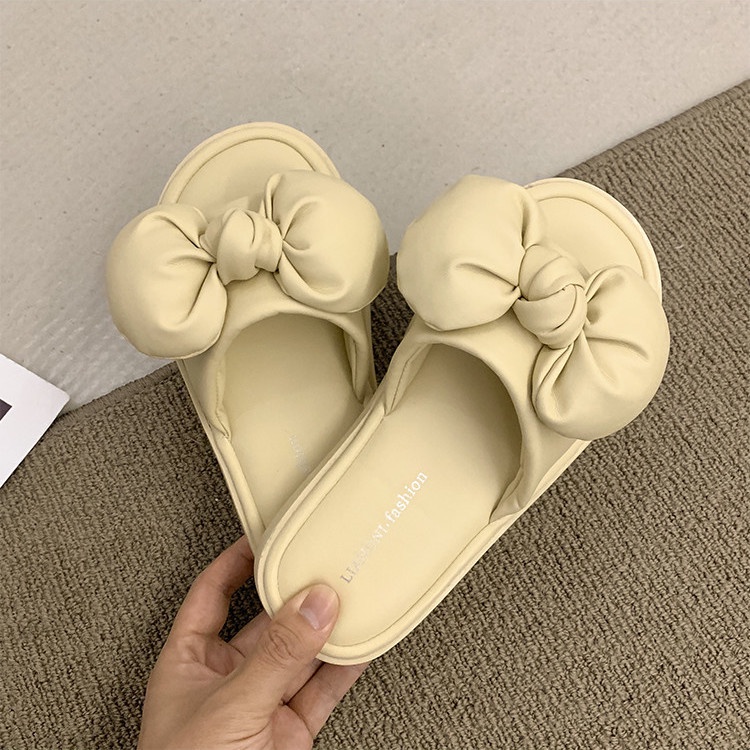 Dép Sandal Đế Bằng Chống Trượt Đính Nơ Thời Trang Mùa Hè Cho Nữ