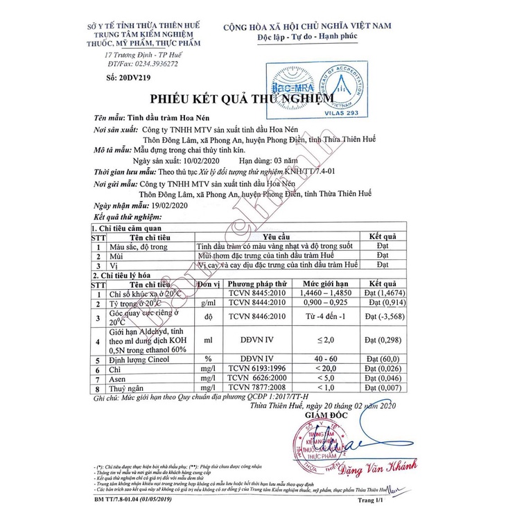 Tinh dầu tràm Huế nguyên chất Hoa Nén 50ml. Dầu tràm gió thiên nhiên nguyên chất 100%, có kiểm định chất lượng.
