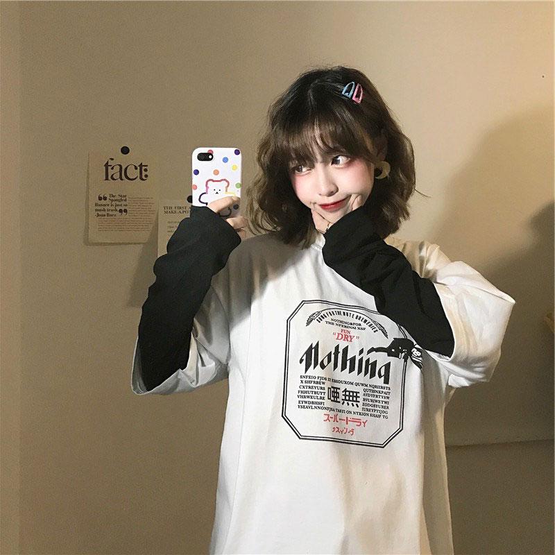 Áo thun tay ngắn phối tay dài phong cách Ulzzang Hàn Quốc