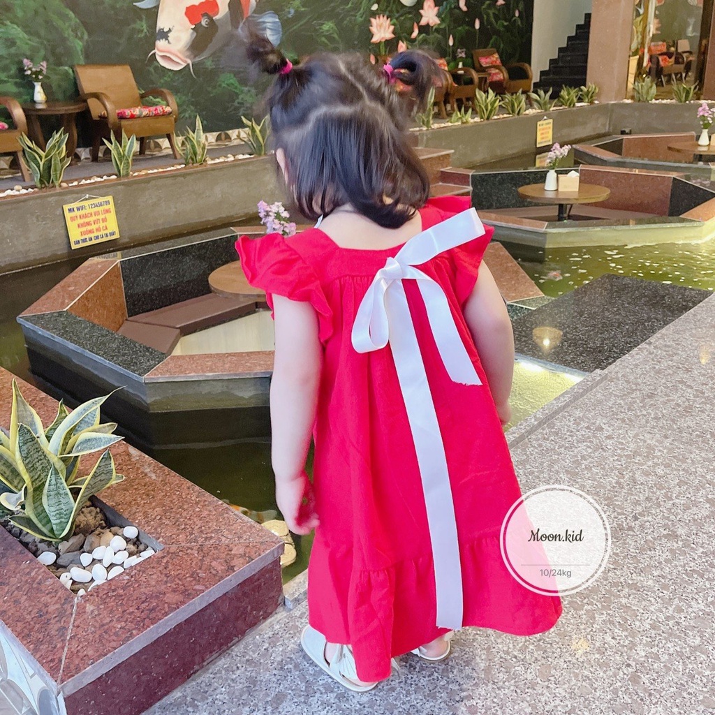 Váy đầm bé gái công chúa xinh xắn vải thô mềm nơ lưng cho bé yêu