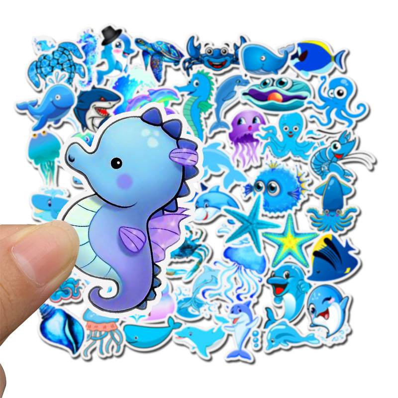 Bộ 49 Sticker Màu Xanh Dán Trang Trí Vali, Mũ Bảo Hiểm, Điện Thoại, Laptop, Macbook