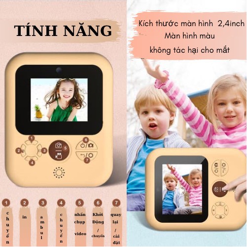 Máy ảnh chụp lấy liền kiêm quay video, tặng kèm 3 cuộn phim, Máy ảnh mini công nghệ mới cho bé và gia đình