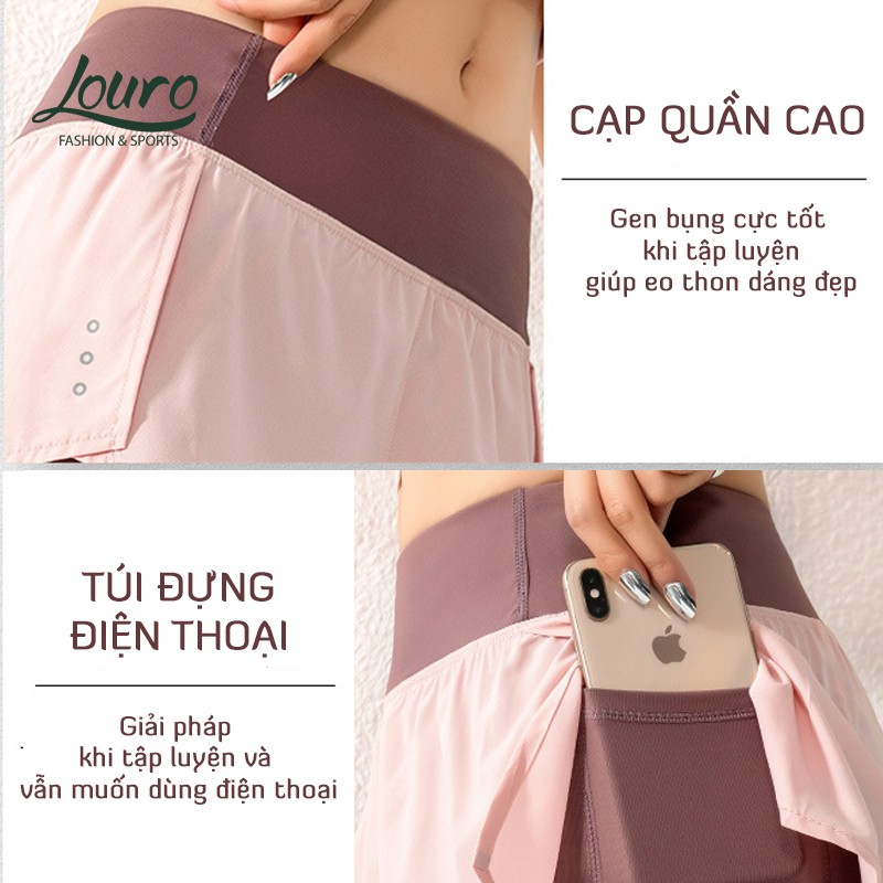 Quần short nữ cạp cao 2 lớp Louro QL36, kiểu quần tập yoga, gym, zumba, thông thoáng, co giãn 4 chiều