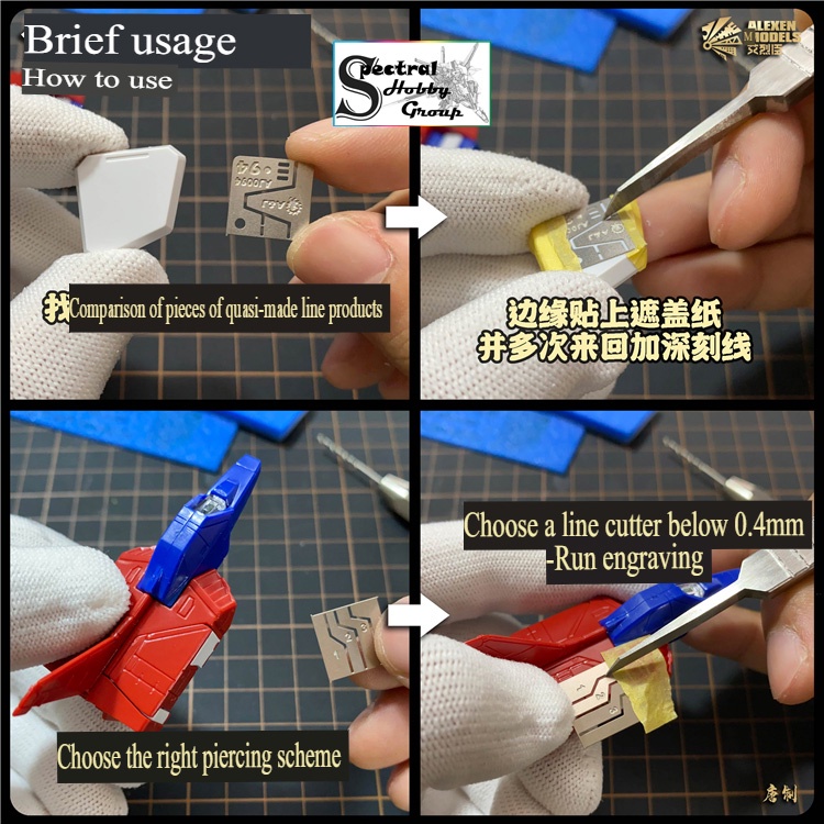 Dụng cụ Alexen hỗ trợ kẻ line cho mô hình gundam scriber AJ0094 AJ0095 template metal masking