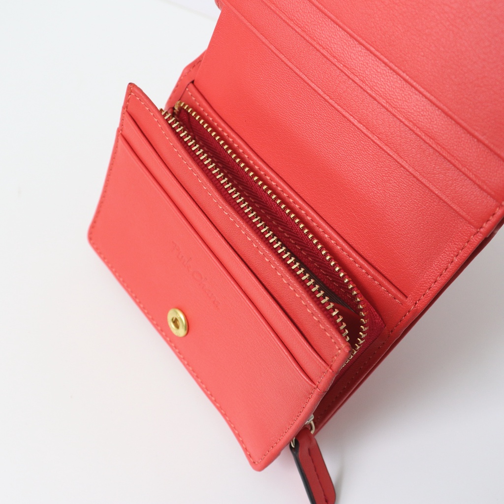 Ví gấp mini da bò trơn mềm mại - Pink Ohara Leather
