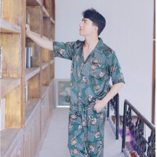 Bộ ngủ pijama nam tơ lụa loại 1 siêu mềm mịn thoáng mát,không nhăn form rộng đến 90kg