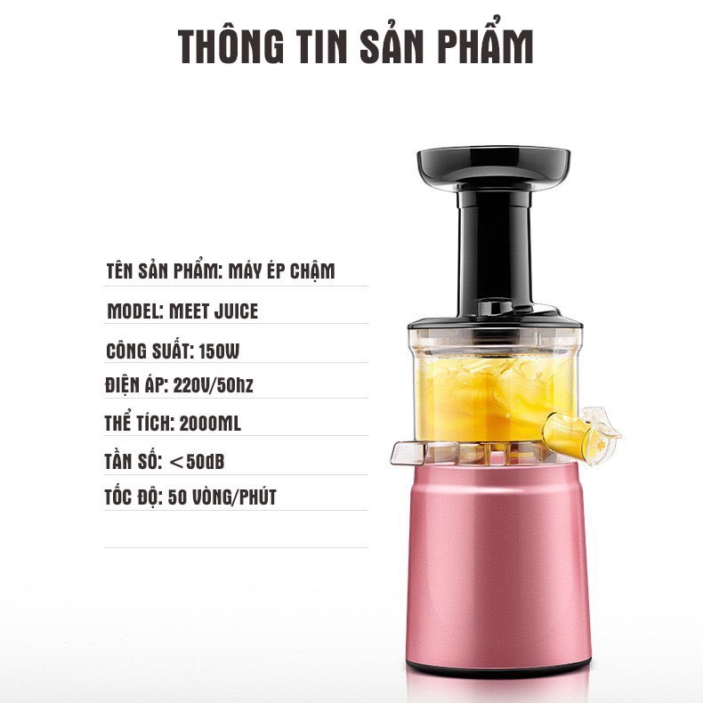 Máy Ép Chậm MEET JUICE ❤️RẺ VÔ ĐỊCH❤️ công suất mạnh mẽ, vắt kiệt bã [Tặng thêm 2 cốc đựng] d4