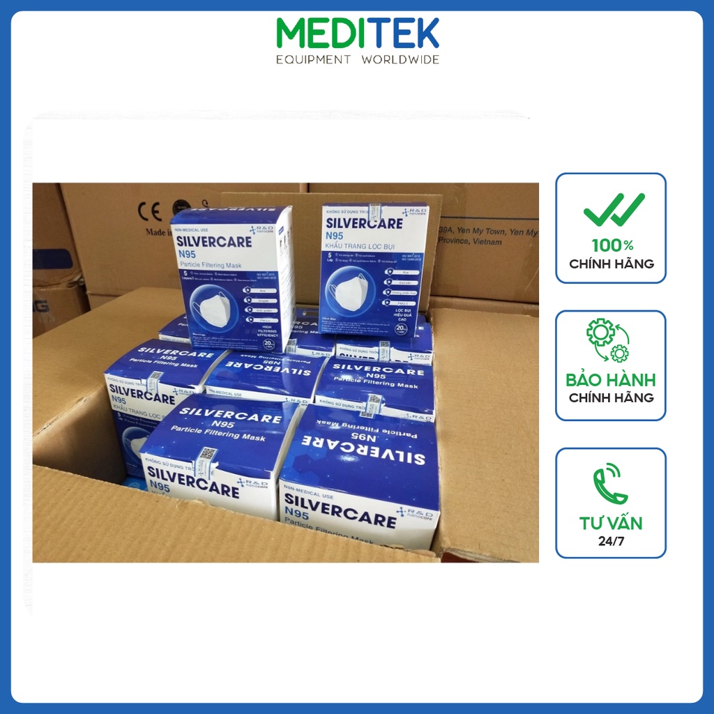 Khẩu trang N95, Silvercare, không van, Hộp/20 cái, kháng khuẩn chống bụi mịn