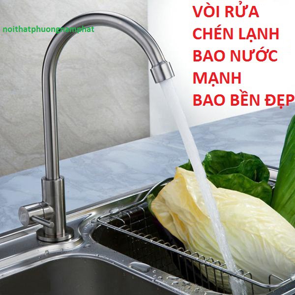 [VÒI NƯỚC MẠNH] Vòi Rửa Chén Bát Lạnh Inox 304 quay 360 độ dùng cho 2 hộc chậu N5002 Fotar