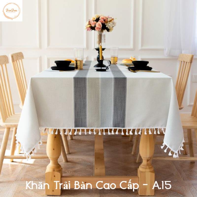 K22_Khăn trải bàn Cao Cấp có tua hình vuông/chữ nhật chất liệu cotton 100% Phong cách Bắc Âu