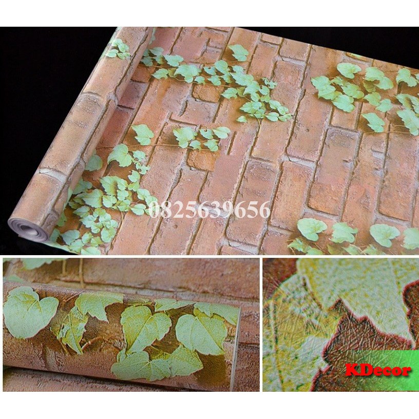 [Hàng Đẹp] 10m Giấy dán tường Dây leo tường gạch đỏ, rộng 45cm có sẵn keo
