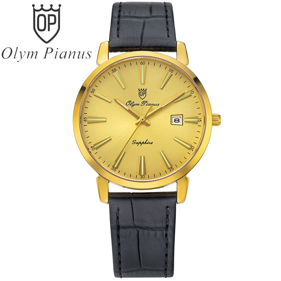 Đồng hồ nam dây da mặt kính sapphire chống xước Olym Pianus OP130-03MK-GL vàng