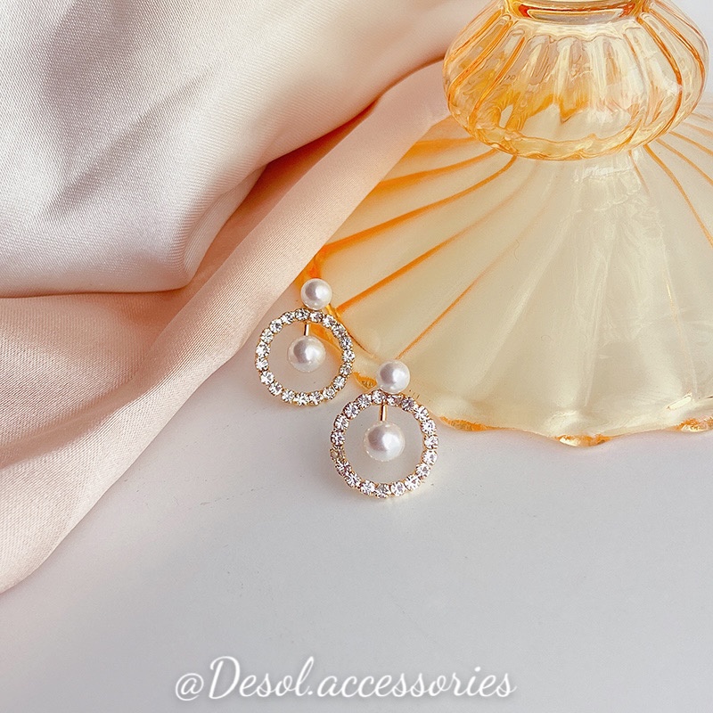 Khuyên tai, bông tai vòng tròn đá thả hạt ngọc nhân tạo Sun Circle ER080 Desol.accessories