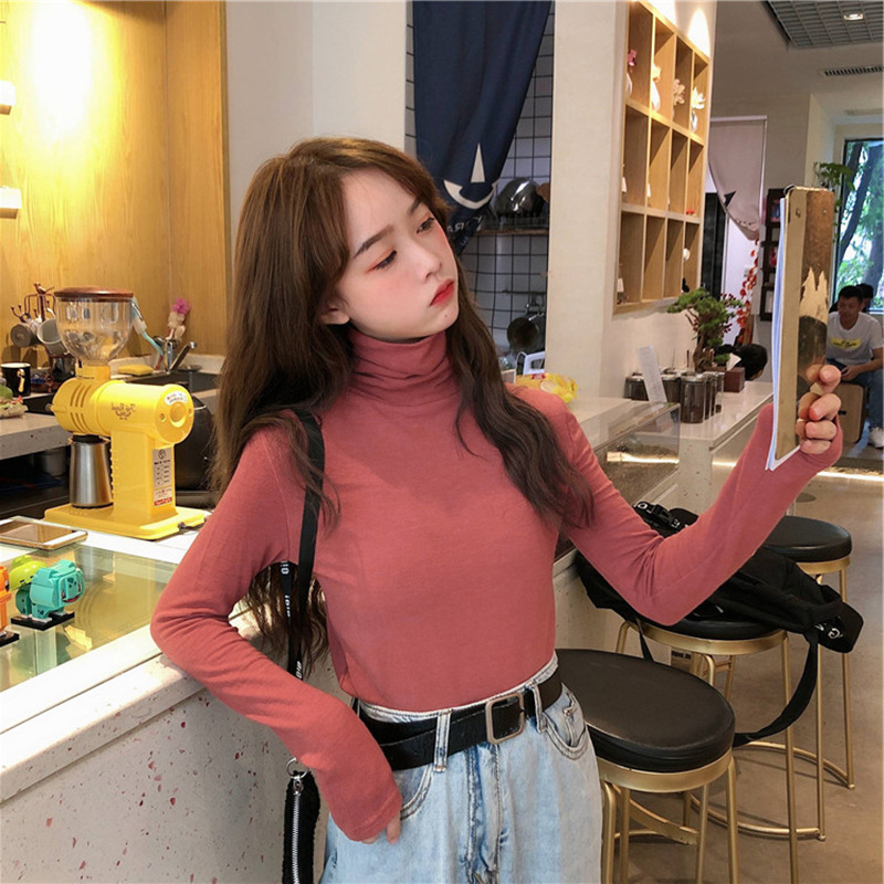 Áo thun SUXI tay dài cổ cao thời trang mùa thu trẻ trung dành cho nữ