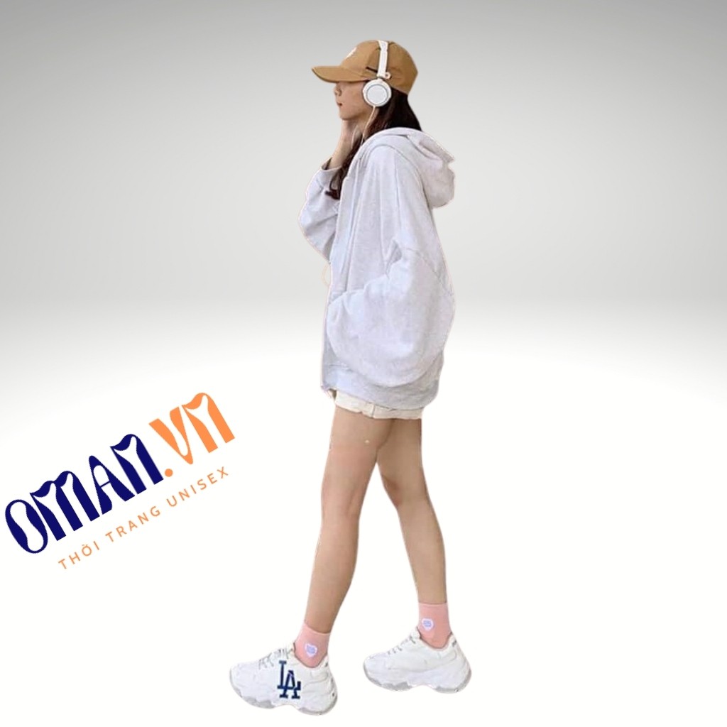 Áo khoác nỉ Trơn PE Dây Kéo hoodie form rộng Ulzzang Unisex áo nỉ nam nữ Oman