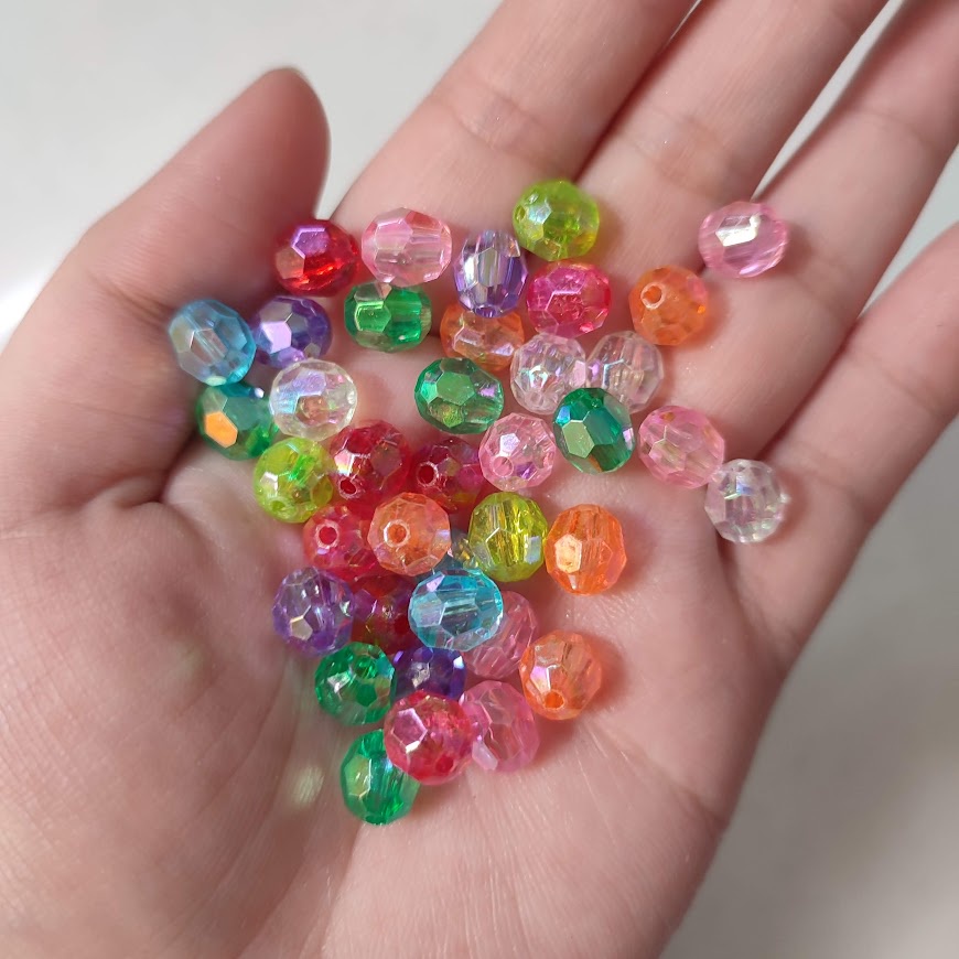 10-25-50gr hạt nhựa góc cừ 8mm - Hạt trong nhiều màu (hạt có ánh màu)