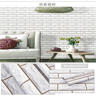 [mua3giam5k] 10m giấy dán tường gạch trắng 3D