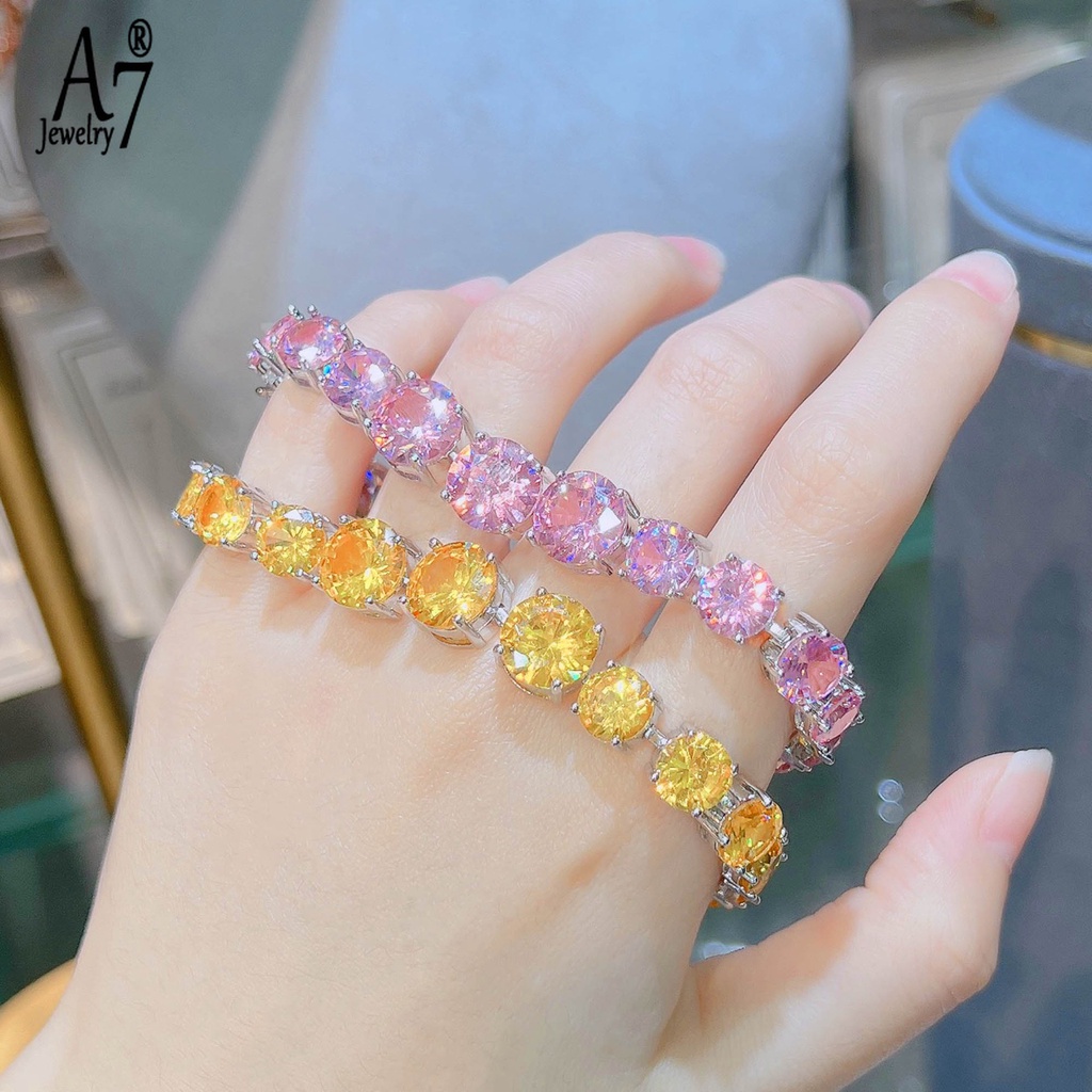 Vòng Tay A7 Đính Đá Zircon Màu Vàng Hồng Sang Trọng Cho Nữ