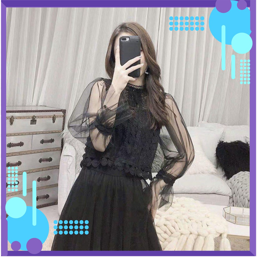 Dọn kho 11232 Áo ren lưới tay loe Ulzzang Dọn kho