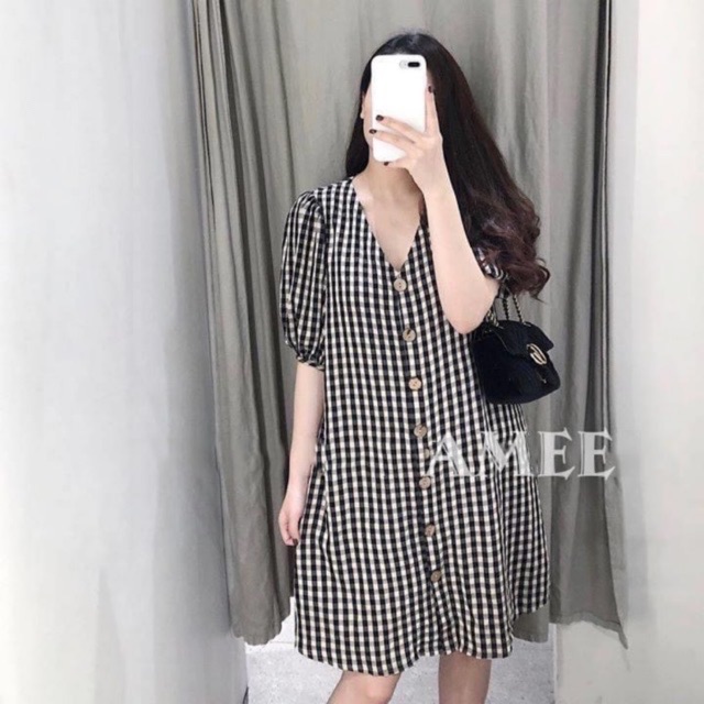 Đầm Caro Suông Chữ A Kiểu Dáng Hàn Quốc Đầm Karo Suông Basic Dễ Mặc