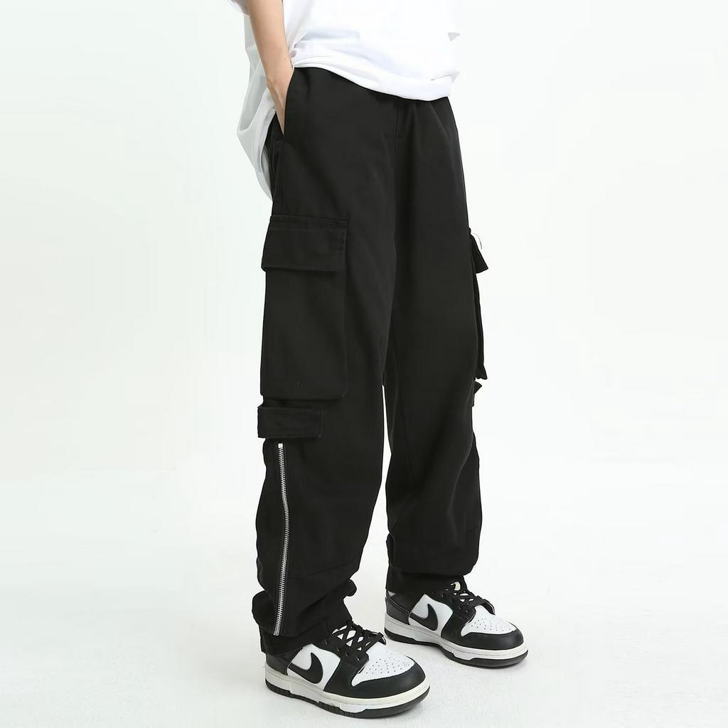 QADCOL Quần Dài Dáng Suông Rộng Phối Nhiều Túi Phong Cách retro Mỹ Dành Cho Nữ