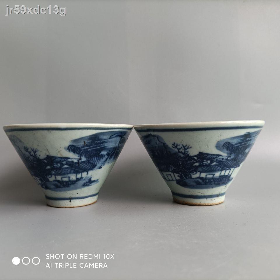 Thời nhà Minh phong cảnh xanh và trắng mũ cốc, đồ sứ cổ, trang trí bộ sưu tập rò rỉ