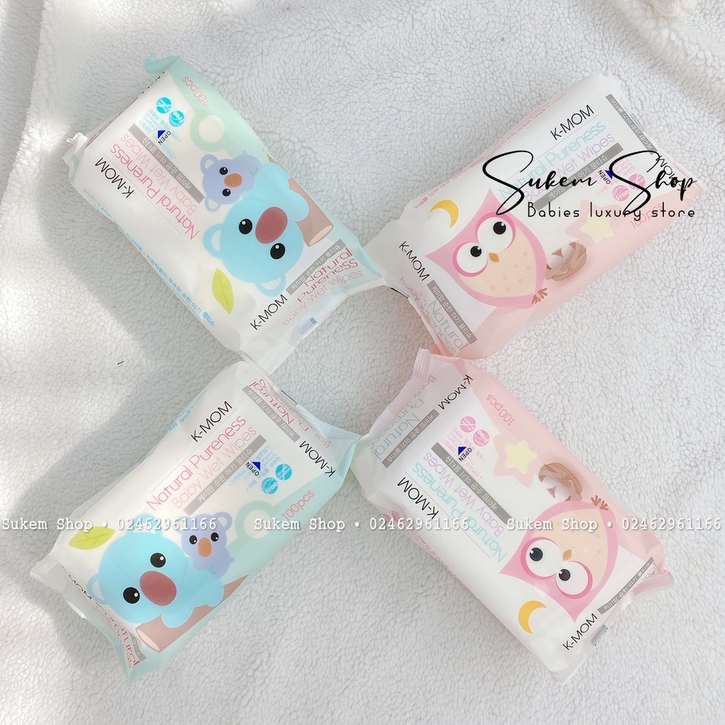 Khăn Ướt / Giấy Ướt Kmom Hàn chất liệu sợi cotton tự nhiên an toàn