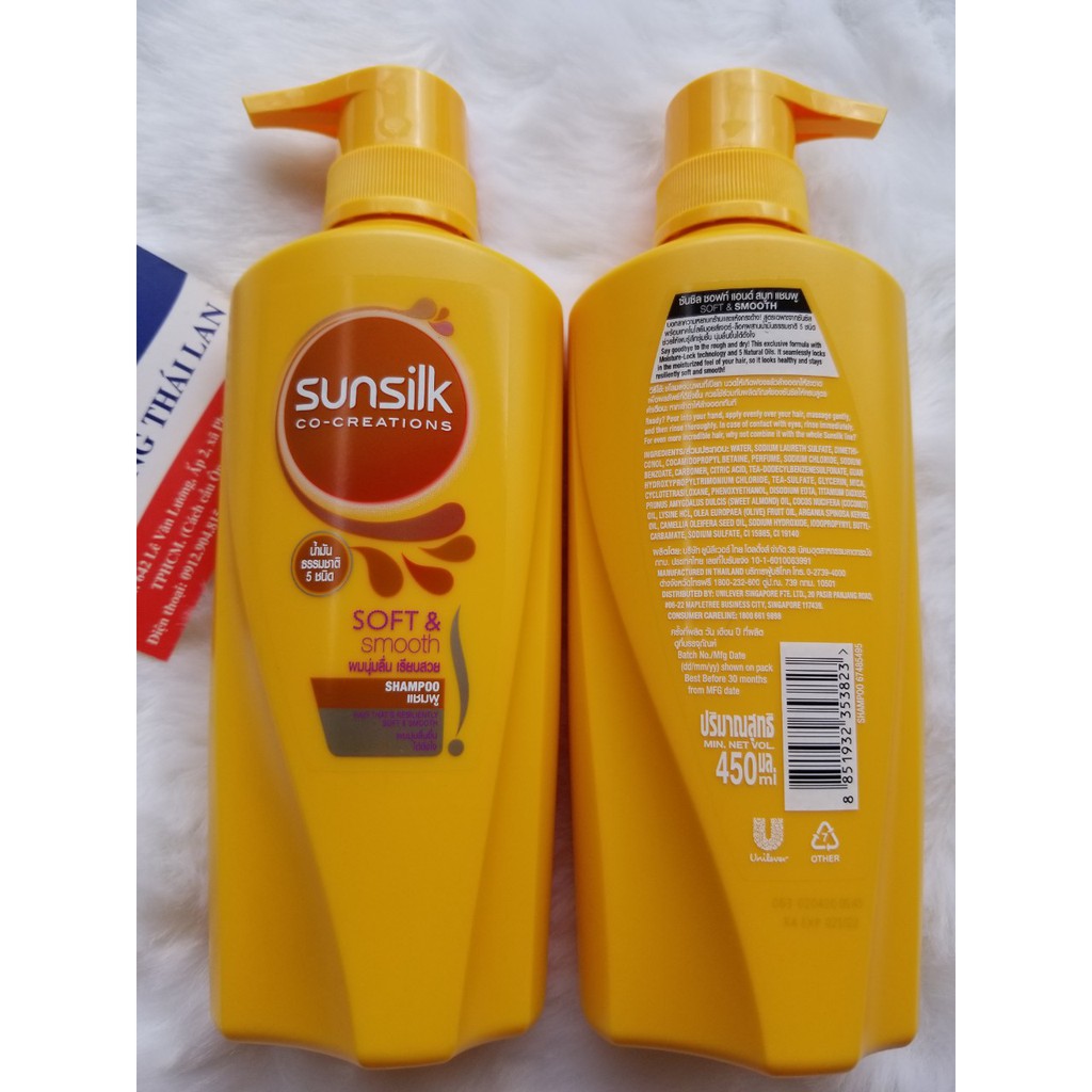 Combo Dầu gội và Dầu xả  Sunsilk Thái Lan 450ml siêu mềm mượt