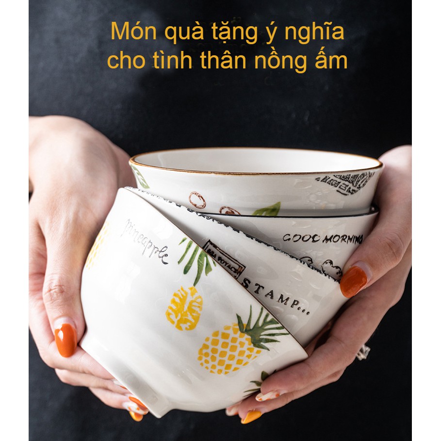 Chén Ăn Cơm Đẹp, Bát Cơm Ceramic Triều Châu Thượng Hạng Họa Tiết Pineapple Xinh Xắn, Hàng Dày Dặn, Chất Lượng Cho Bữa Ăn