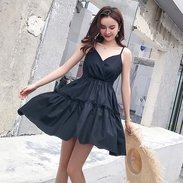 Đầm Chữ A Cổ Chữ V Thắt Nơ Màu Đỏ Phong Cách Hàn Quốc Size Lớn