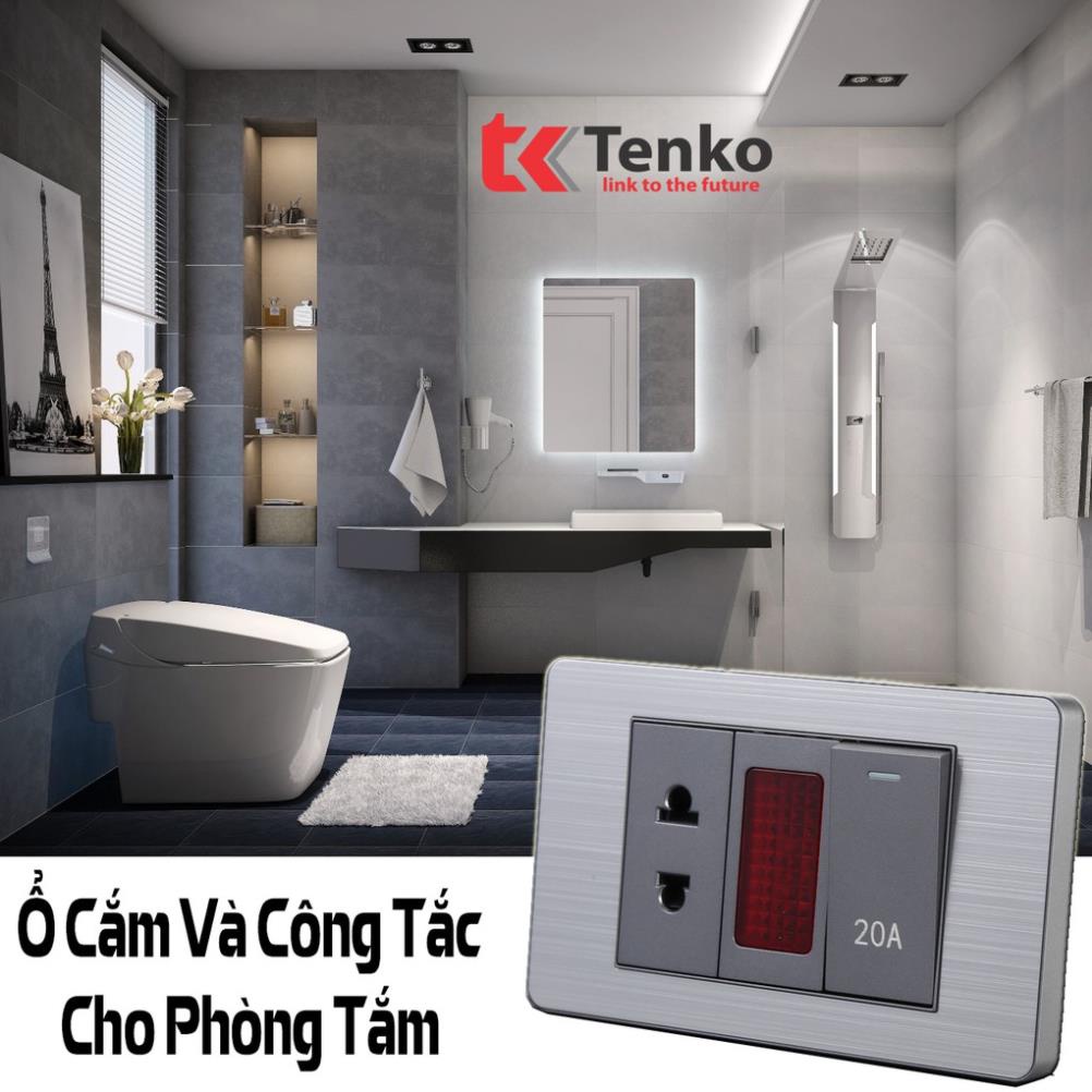 Ổ Cắm Điện Đôi 3 Chấu Âm Tường Bo Viền Màu Xám Mặt Hợp Kim Thương Hiệu Nhật Bản Tenko TK-C7-043