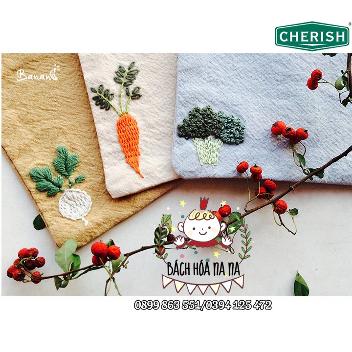 Khăn Tay Vải Cotton Phối Ren Thêu Họa Tiết Kiểu Vintage Dễ Thương Cho Nữ-DIY Gói nguyên liệu thêu khăn tay HOA CỎ-NA NA