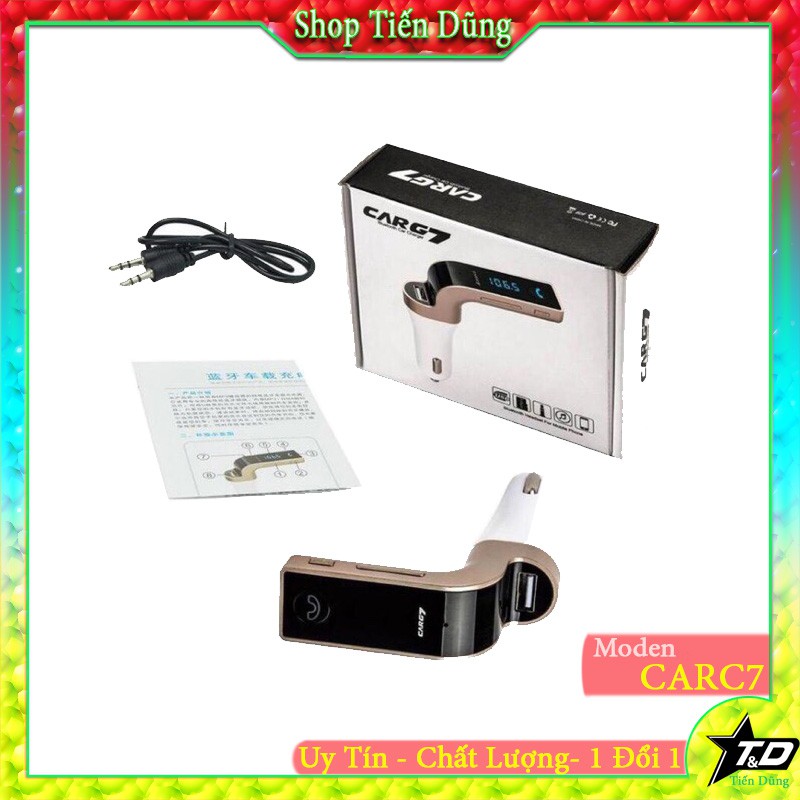 Tẩu sạc xe hơi CARG7 hỗ trợ bluetooth kết nối nghe nhạc MP3 1 cổng USB 1 cổng thẻ nhớ TF dùng được cho các dòng oto