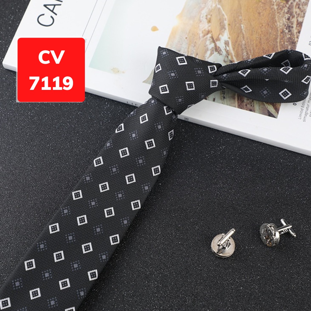 Cravat Nam cỡ trung 7cm cao cấp nhiều mẫu lựa chọn, cà vạt chú rể, Cavat dự tiệc, Calavat công sở CV-7119
