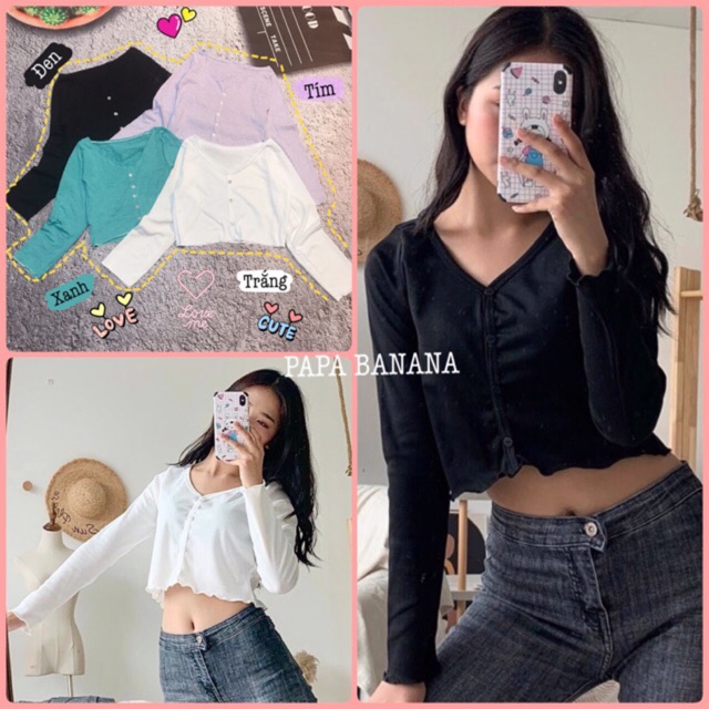 Áo croptop dài tay Ulzzang cổ V siêu xinh