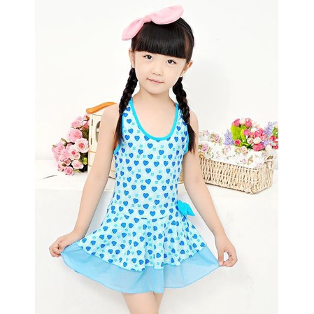 Đồ bơi dạng váy đầm họa tiết trái tim xinh xắn cho bé gái đi biển đi bơi