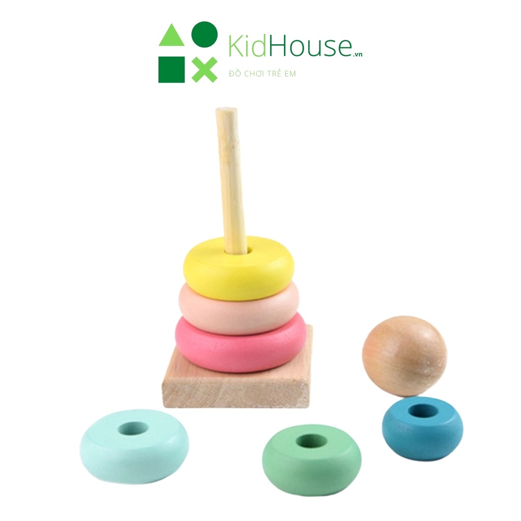 Đồ chơi gỗ montessori, tháp cầu vồng Jenga, bộ xếp hình cho bé giúp bé phát triển trí tuệ KidHouse.vn