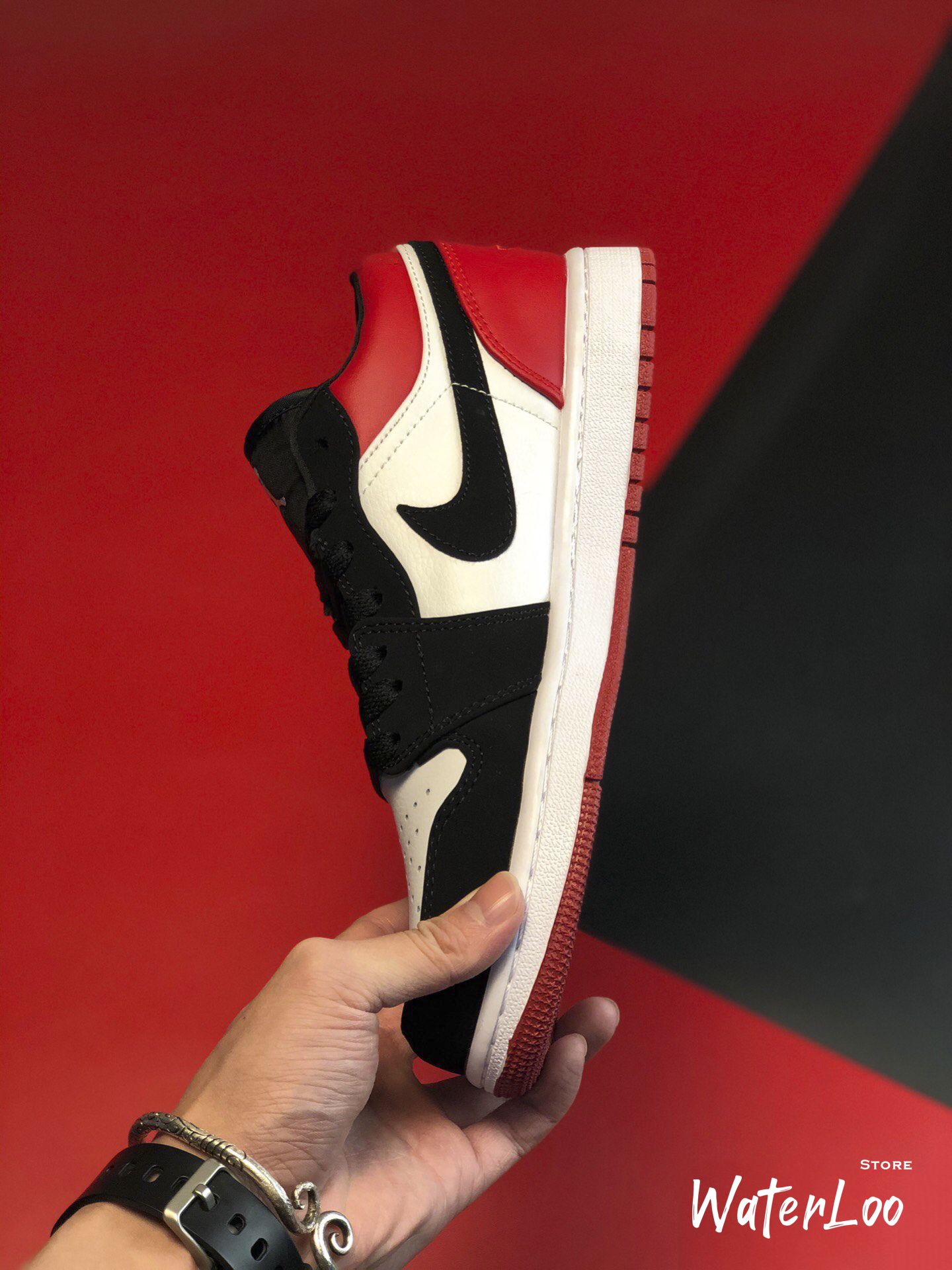 [FREESHIP+HỘP+QUÀ] Giày Thể Thao Sneakers AIR JORDAN 1 Low Red White Trắng mũi đen gót đỏ