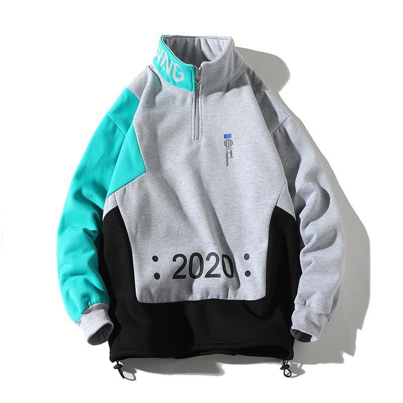 Áo sweater Cổ Đứng In Họa Tiết Phối Màu Thời Trang Xuân Thu 2019 Cho Các Cặp Đôi
